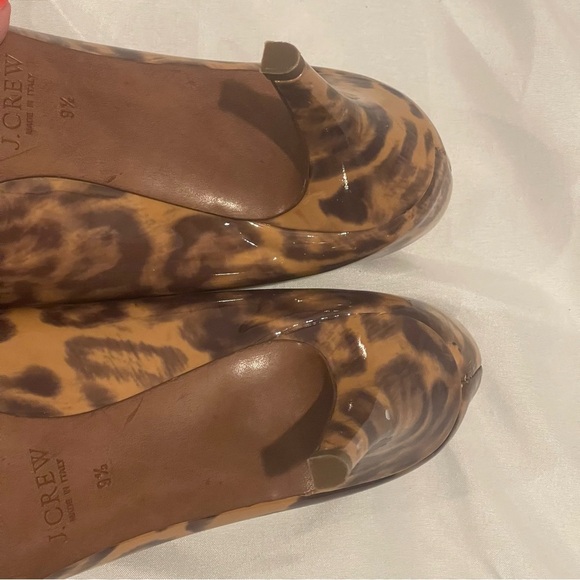 J.Crew Patent Leather Peep Toe Heels Leopard Print Size 9.5 Made In Italy - Picture 10 of 10